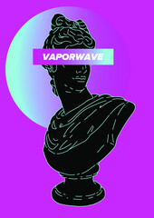 Aufkleber - Gypsum statue in neon pink and blue lightning. Classical sculpture in vaporwave retrofuturistic aesthetics style. Vector illustration.