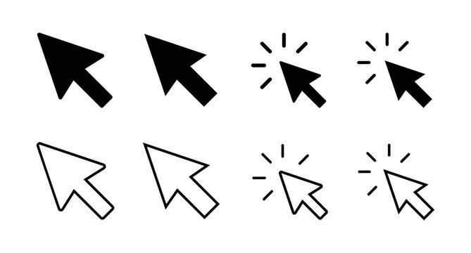 set of Click icons. Cursor icon. Computer mouse click cursor black arrow icons