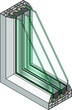 Cross-section diagram of a triple glazed window.