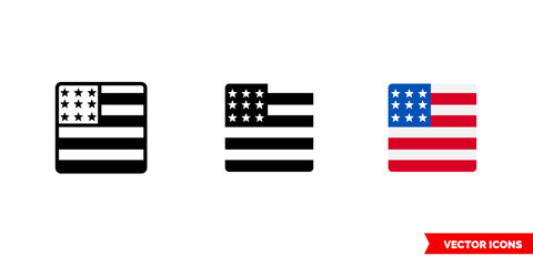 Wall Mural - United States flag icon of 3 types. Isolated vector sign symbol.