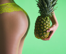 Summer Party. Tropical Pineapples. Cocktail Party. Summer Concept. Sexy Tropical Style. Fashion Pineapple. Tropical Green Background Party.