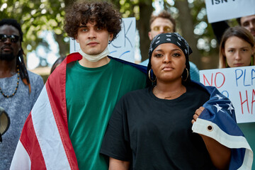 diverse american people took to the public park and streets to protest anti-black racism and police brutality. black lives matter, blm concept