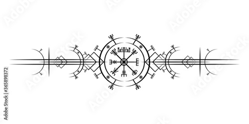Fotografía Magic ancient viking art deco, Vegvisir magic navigation compass ancient