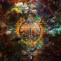 Canvas Print - skeleton and clocks. 3d rendering