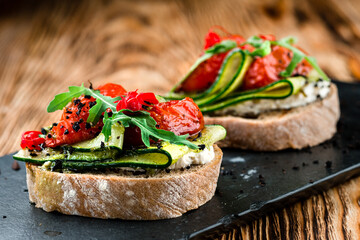 bruschetta with tomato and cucumber