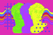 Pop art style collage with colorful gypsum heads.