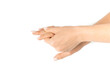 © Maksym - Hand massage. Female finger exercise, stretch therapy for pain wrist protective isolated on white background. Healthy yoga exercise. Woman hand massage for carpal tunnel syndrome protection.