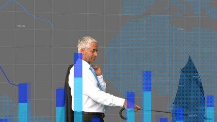 Poster - Financial data processing against businessman holding an umbrella