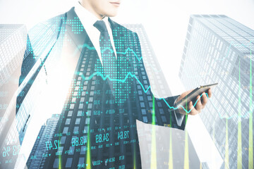 Aufkleber - Young businessman using tablet with forex chart