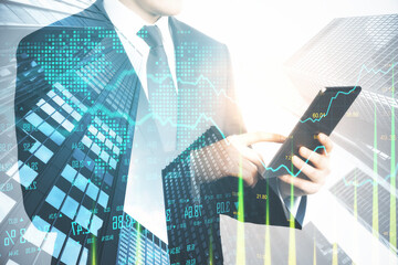Aufkleber - Businessman using digital tablet with stock chart