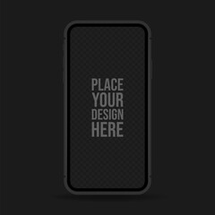 Poster - Black realistic smartphone mockup with transparent screen for design. Vector flat illustrations.