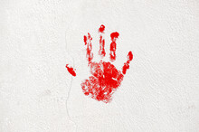 Cracked Cement Wall Background Red Handprint Halloween Background