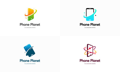 Wall Mural - Set of Phone Planet logo designs, Mobile Planet Logo template vector