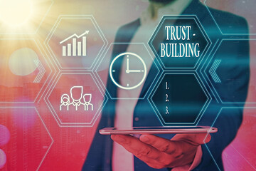 Poster - word writing text trust building. business photo showcasing developing trust in so they can function