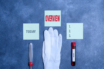 Poster - word writing text overview. business photo showcasing description of facts findings and objectives t