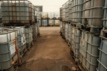 white IBC containers on, Chemical storage containers in factory.