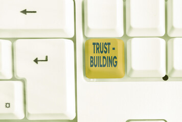 Poster - writing note showing trust building. business concept for developing trust in so they can function e