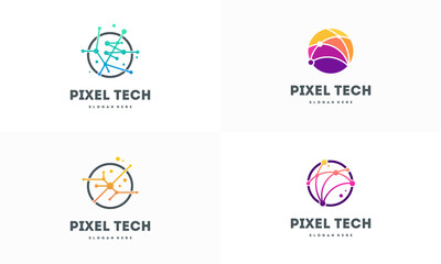 Wall Mural - Set of Pixel technology logo designs concept vector, Network Internet logo symbol, Digital Wire logo