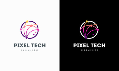 Wall Mural - pixel technology logo designs concept vector, network internet logo symbol, digital wire logo