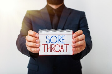 Wall Mural - Handwriting text writing Sore Throat. Conceptual photo Inflammation ot the pharynx and fauces resulted from an irritation Model displaying different empty color notepad mock-up for writing idea