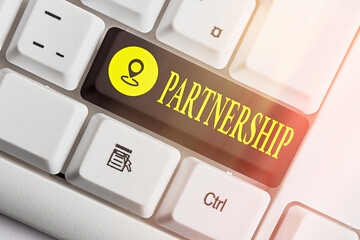 Poster - writing note showing partnership. business concept for business type in which two or more individual