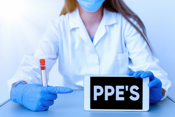 Poster - Writing note showing Ppe s is. Business concept for Specialized equipment for protection against health and safety hazard Laboratory blood test sample for medical diagnostic analysis