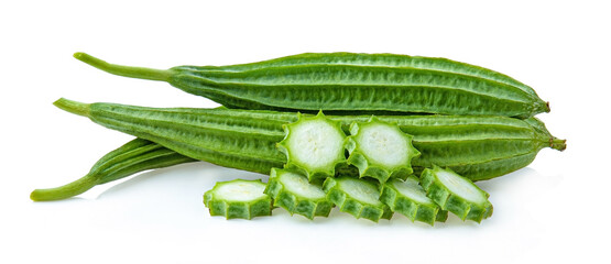 Wall Mural - Fresh Angled luffa fruit isolated on white background