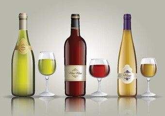 Poster - set of wine bottles and glasses