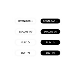 Poster - Download, explore, buy, play icon set. Buttons for websites in white and black. Vector on isolated white background. EPS 10
