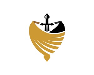 Sticker - Gold and black wings shield and sword