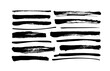 Vector grungy paint brush strokes collection. Calligraphy straight smears, stamp, lines. Hand drawn ink illustration isolated on white background. Vector black paint, ink brush stroke, line or texture
