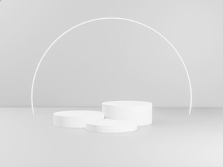Fototapete - 3d render of total white podiums for products. winner platform.