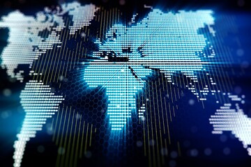 Aufkleber - Abstract creative digital world map on abstract blue background, globalization concept. 3D Rendering