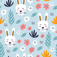 Wall Mural - Seamless pattern with cute hare.