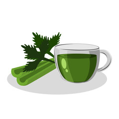 Sticker - Glass cup of fresh green celery smoothie juice tea isolated on white. Vector illustration.