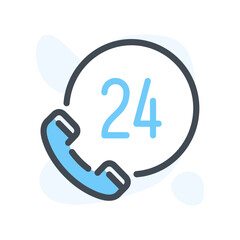 Fototapete - 24h Phone Support line icon. Support Service and Help Center color icon in line style. Help Line Call vector illustration.