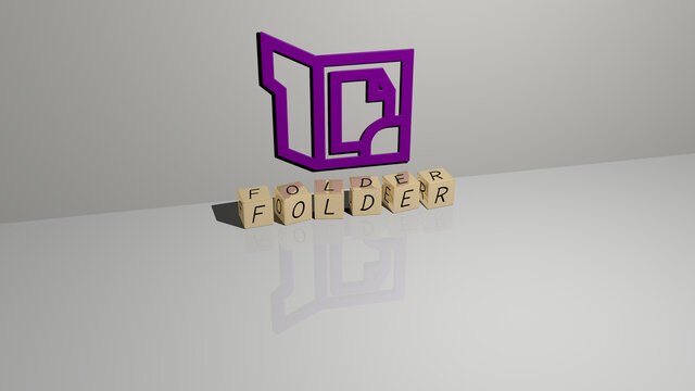3D illustration of FOLDER graphics and text made by metallic dice letters for the related meanings of the concept and presentations. business and background