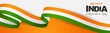 India Independence Day. Indian national August 15th holiday celebration header or long banner with orange, white, and green flag ribbon. Vector illustration.