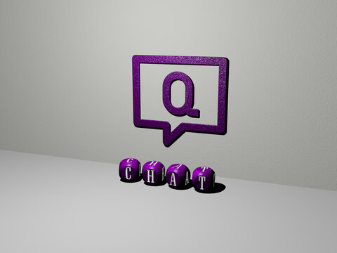 3D illustration of CHAT graphics and text made by metallic dice letters for the related meanings of the concept and presentations. icon and communication