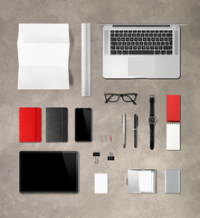 Wall Mural - Concrete office desk branding mockup top view