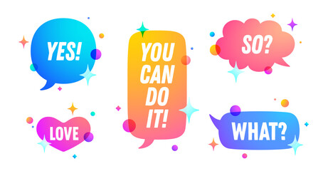 Fototapete - Speech bubble. Set of chat message, cloud talk, speech bubble. Color speech bubble, cloud talk isolated silhouette with text. Elements for chat message, social network, web. Vector Illustration
