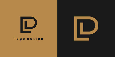 Poster - abstract initial letter l and p linked logo. gold linear style isolated on double background. usable