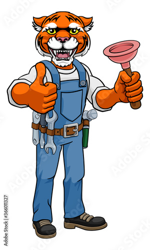 A tiger plumber cartoon mas...