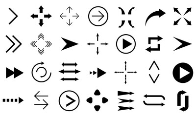 Poster - Big set of black arrows pointing in different directions. Useful arrows set. Different shape and size objects