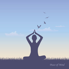 Wall Mural - meditating person on summer meadow at sunshine vector illustration EPS10