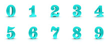 Numbers Numerals Digits 3d Signs Turquoise 0 1 2 3 4 5 6 7 8 9 On White Background