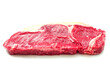 © mark_gusev - One fresh juicy striploin steak on white isolated background, Meat industry product.