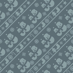 Grey Christmas Snowman seamless pattern background for website graphics, fashion textile