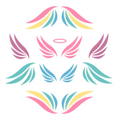 Wall Mural - Hand drawn angel wings. Sketch of birds wings. Airforce logo icons. Avia vector logo
