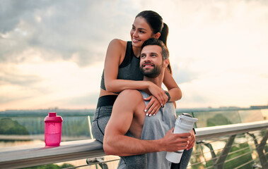 Couple doing sport on the street